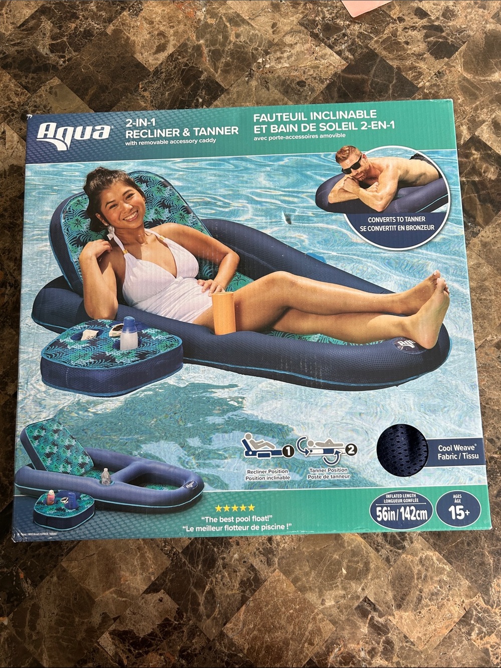 BNIB 🆕 Aqua 2-in-1 Recliner & Tanner Floater with Removable Caddy / 56 in 142 cm